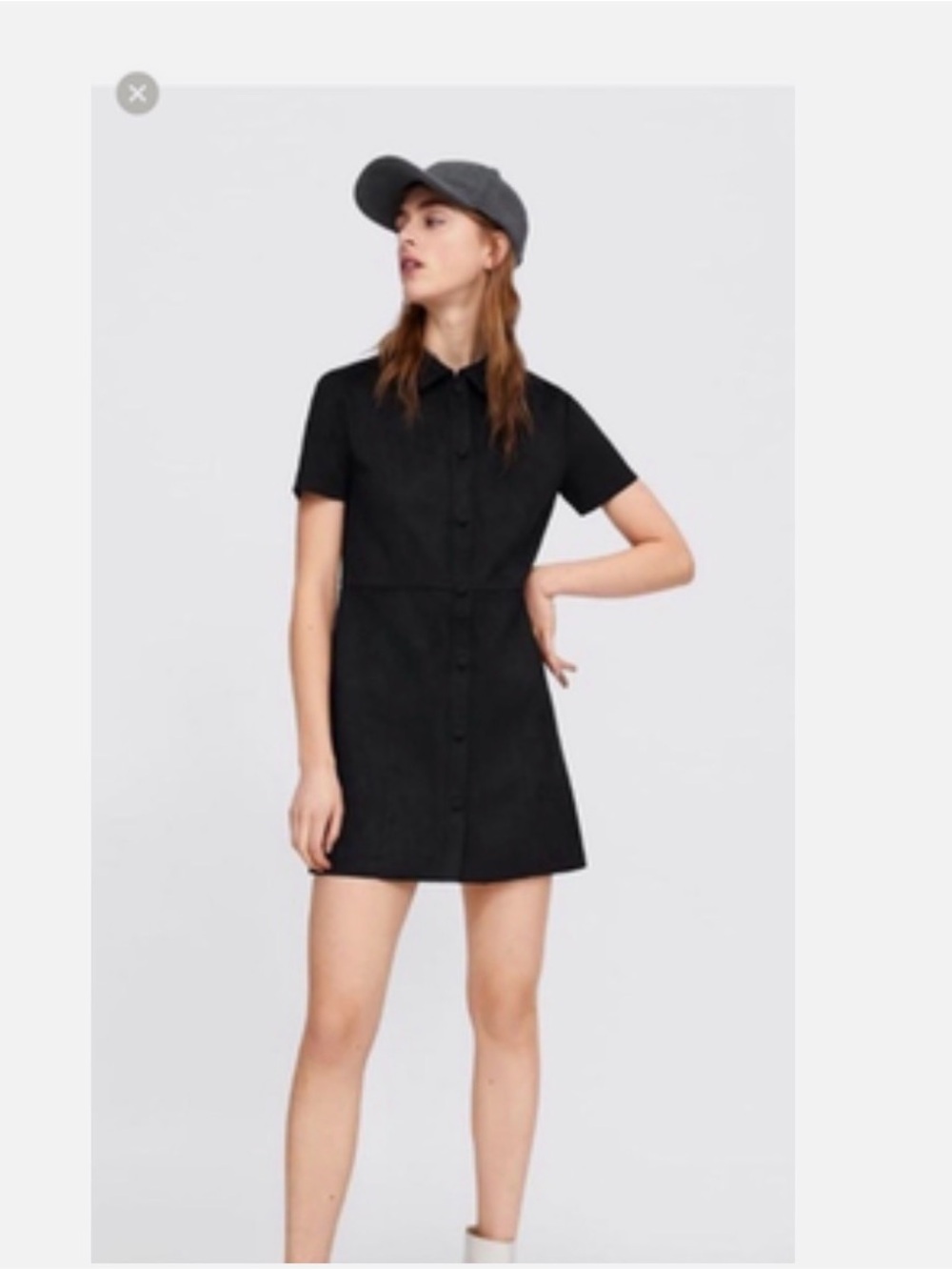 Zara Black Short-Sleeve Button Front Mini Dress